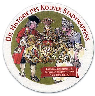 Barock-Stadtwappen mit Bürgern in zeitgenössischer Kleidung um 1750