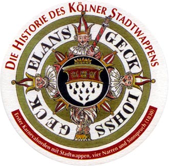 Echter Karnevalsorden mit Stadtwappen, vier Narren und Sinnesspruch (1830)