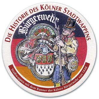 Stadtwappen mit dem Banner der Kölner Bürgerwehr von 1848